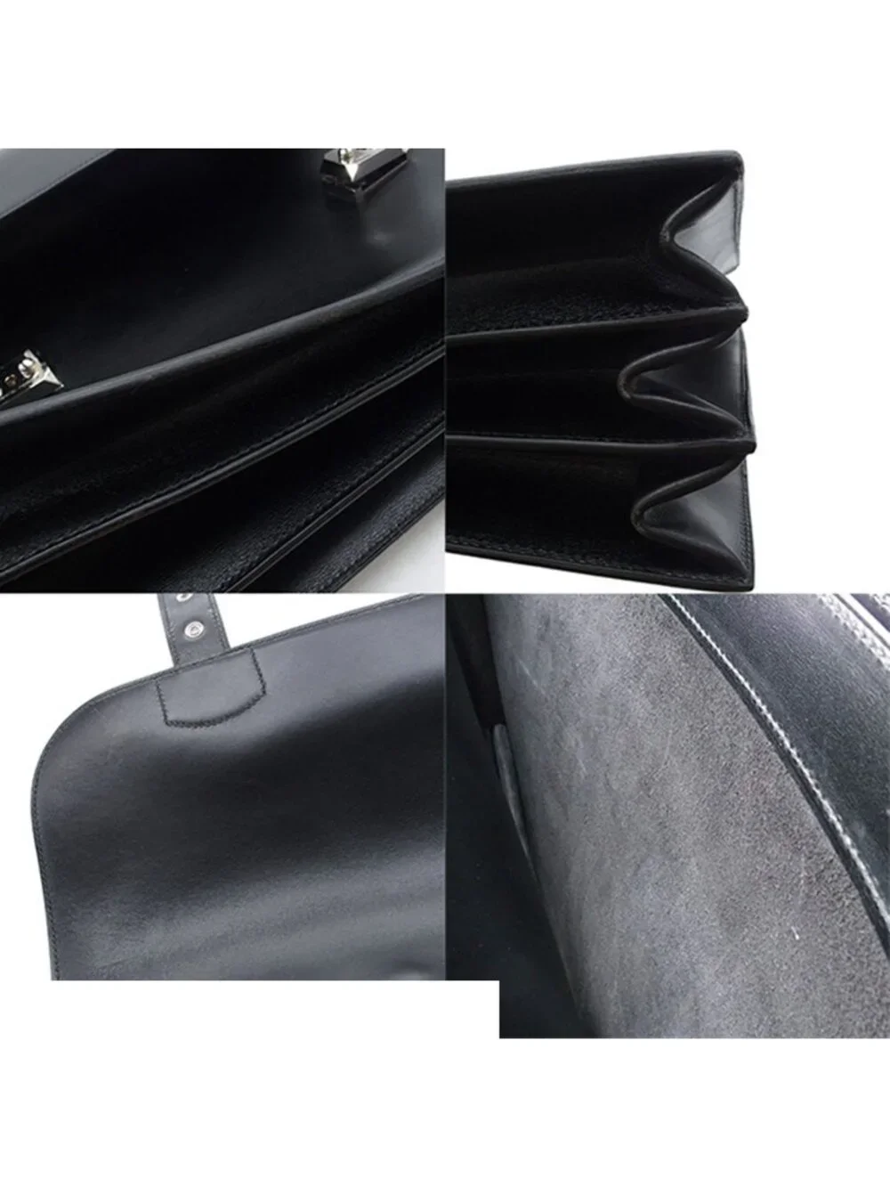 Hermes Sac a Depeches 41 Black Silver Box Calf Briefcase Business